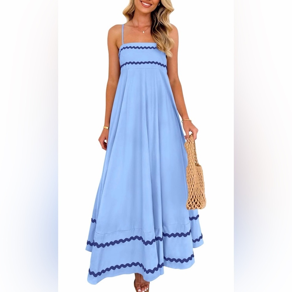 🆕 Casual Sleeveless Spaghetti Strap Ruffle Beach Long Dress